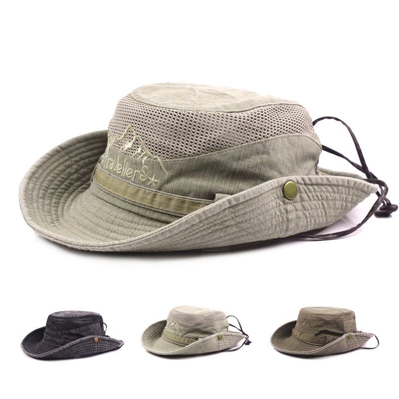 Mode Neue Outdoor Eimer Sommer Atmungsaktive Panama Kappe Baumwolle Dschungel Angeln Mesh Hut Wandern Strand Sonnenschutz Kappen Für Männer_voghion.com