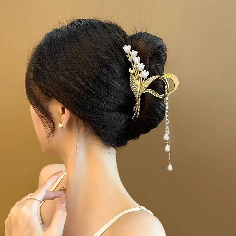Oreja de cebada de alta gama con rizado en la parte posterior de la cabeza, pinza para el cabello para mujer, tocado grande y elegante con clip de tiburón para verano_voghion.com