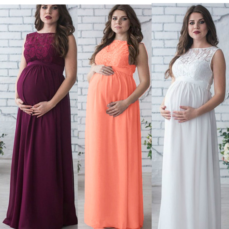Abito da donna in pizzo a maniche lunghe secondo le donne incinte sexy strascico allentato tuta senza maniche abito premaman abito da sposa abito da sera_voghion.com