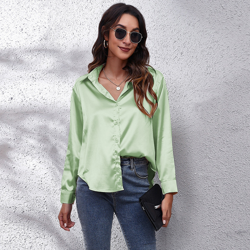 Women's clothing color D shirt satin silk imitation long sleeve shirt_voghion.com