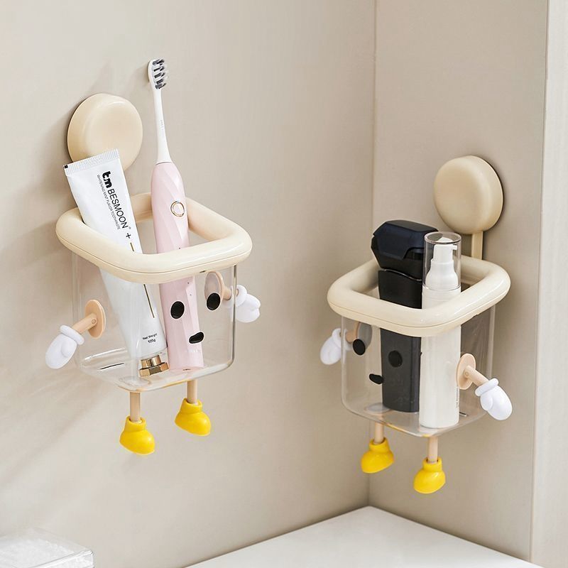 Wandmontierte Handtuch-Aufbewahrungsbox mit Saugnapf, doppelt verwendbar für trockene und nasse Handtücher, supersüßes Cartoon-Design, passt perfekt_voghion.com