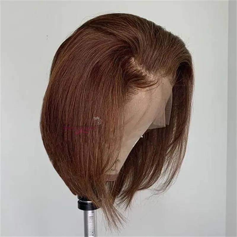 Sjokoladebrun Bob Lace Frontal Parykk Ekte Hår Malaysisk Remy_voghion.com