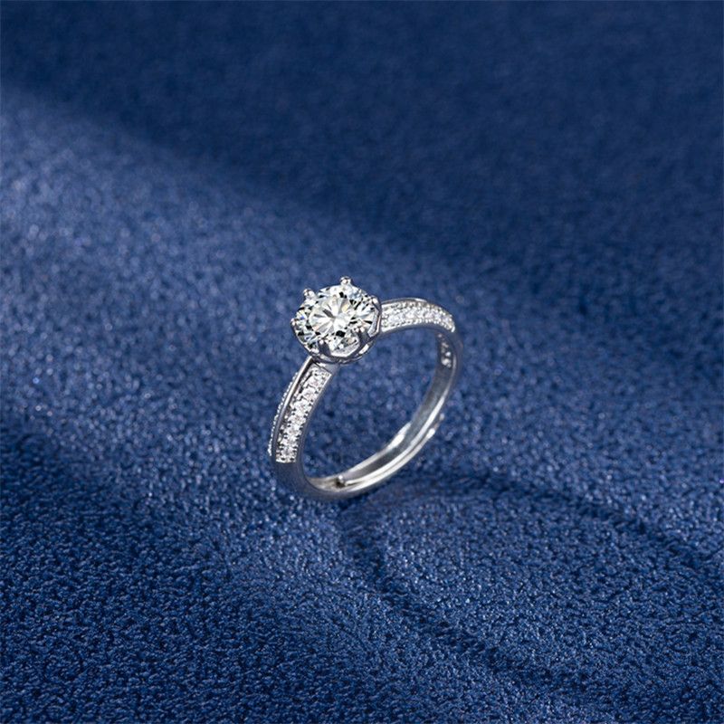 Anello aperto in zircone di lusso leggero a sei griffe, stile coreano, elegante, per donna, con mezza parete, Jiangshan, micro pavé._voghion.com