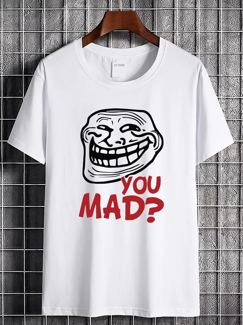 Troll Face You Mad Lustiger Charakter Sarkastisch Damen oder Herren Rundhals-T-Shirt T-Shirt Leicht stylisch gedehnt Atmungsaktiv Herrenmode Lässig_voghion.com