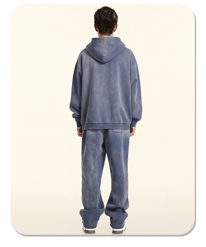Streetwear Men's Vintage Hoodie & Jogger Set – Distressed Spray-Dye Fleece Loungewear, Oversized Fit, High Street Fashion_voghion.com