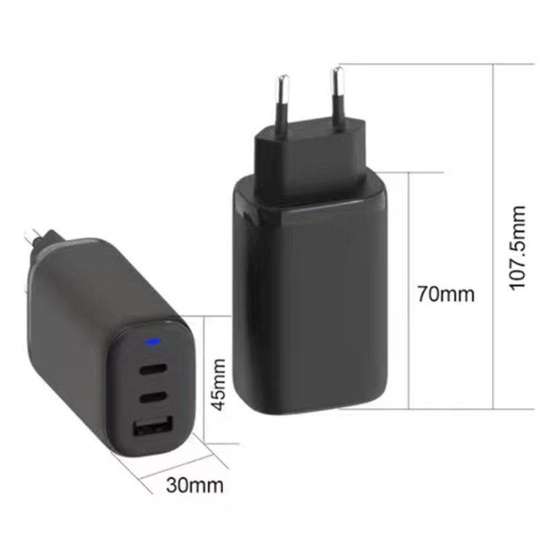 syct New EU Standard PD65W GaN Charger For Mobile Phones And Laptops, Fast Charging Head With Three Ports, CCA_voghion.com