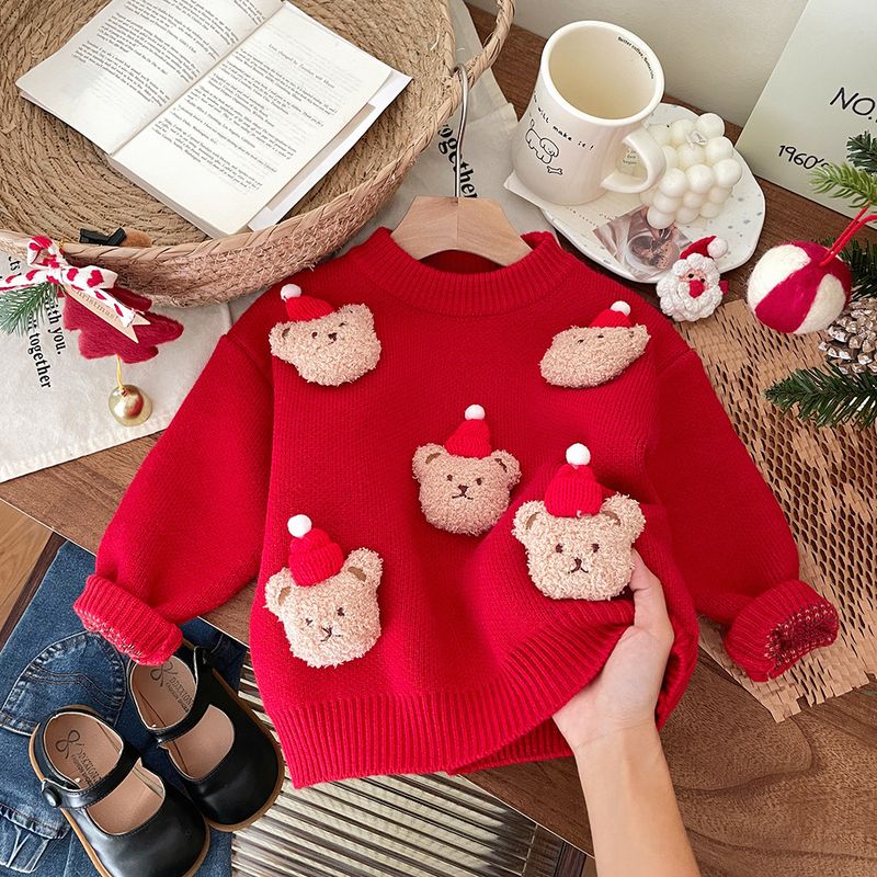 Weihnachtspullover für Kinder mit Patchwork-Stickerei, dicker Puppenpullover, Winter 2024, neuer Rundhalsausschnitt, warmes Strickoberteil für Mädchen, trendig_voghion.com