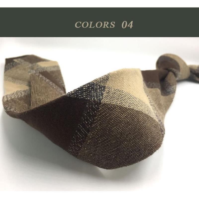 Cravatta in lino marrone, cotone, giallo, rosso scuro, nero opaco, retrò, casual, stile britannico giapponese, 7 cm_voghion.com