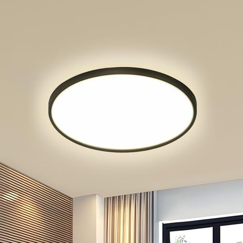 GOECO Ultradünne LED-Deckenleuchte, kreisförmiges Design, Farbe Schwarz, 23 x 2 cm, neutrales Licht 4000 K, 18 W, ideal für draußen und drinnen_voghion.com