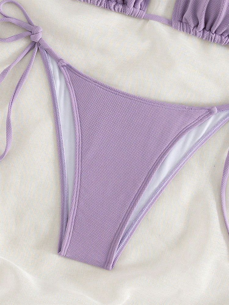 2025 neuer einfarbiger Schnür-Sexy-Bikini-Split-Badeanzug für Frauen_voghion.com
