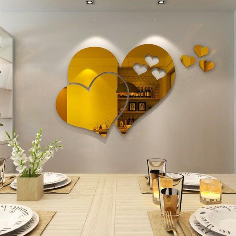 Home acrylic 3D self-adhesive Love mirror sticker DIY decorative painting background wall_voghion.com