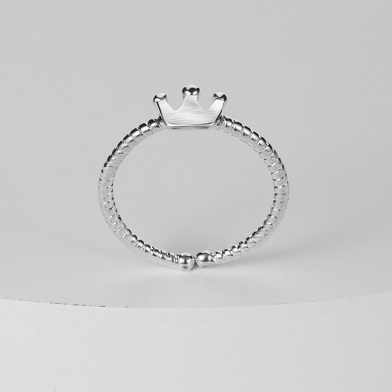 Anello a corona placcato in argento - Anello mignolo minimalista per donna, gioielli reali delicati, semplice fascia impilabile in argento, stile coreano alla moda_voghion.com