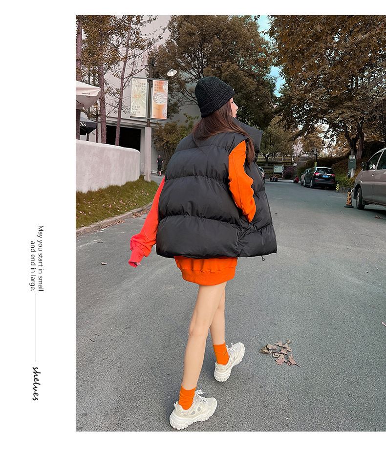 Gilet da donna imbottito in cotone spesso alla moda con colletto allentato_voghion.com