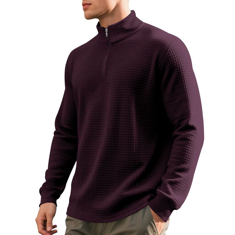 Men's Casual Pullover Sweatshirt With Jacquard Design, Stand Collar & Half-Zip, Loose Fit, Autumn/Winter Essential_voghion.com