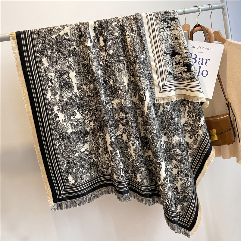 Syksy-talvi uutta villaa, lämmin ja paksu tupsukuvioinen huippuluokan kashmir-neliöhuivi, naisten eläintarhahuivi_voghion.com