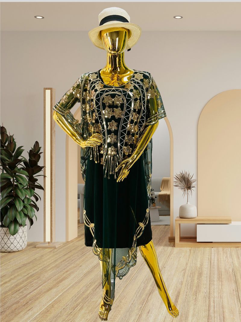 Fashion Thin Wave Breathable Large Size Loose Chiffon Sequin Eye Catching Banquet Dress Shawl_voghion.com