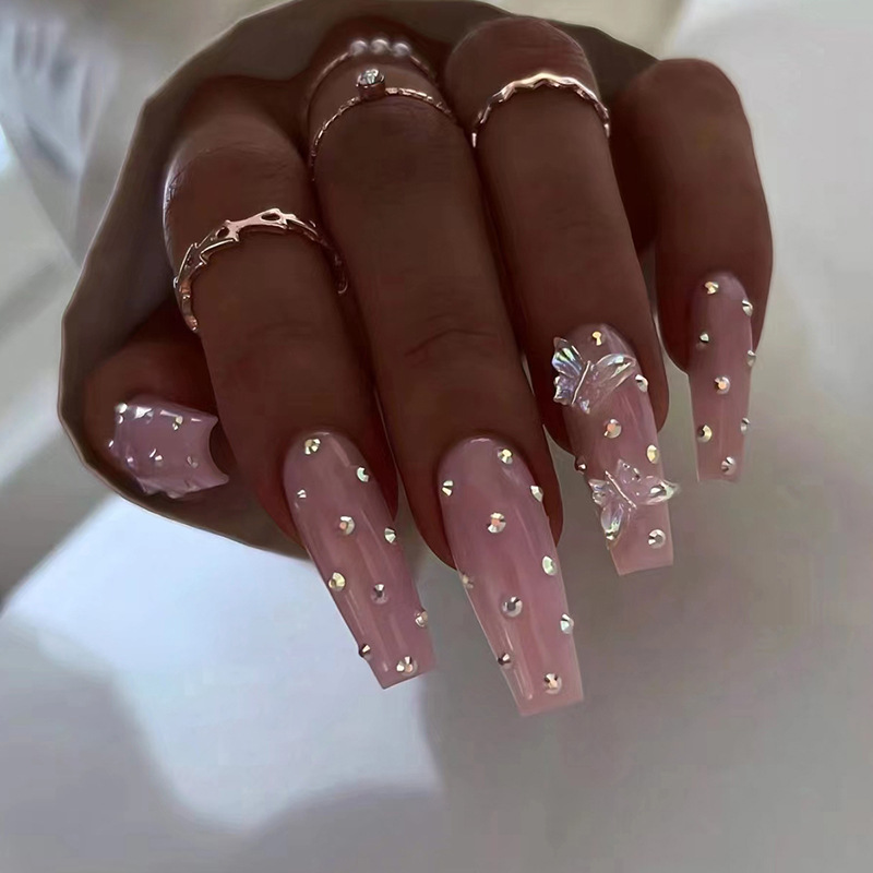 24 pezzi balletto lungo falso N con farfalla strass design rosa copertura completa punte finte per unghie indossabile bara pres ail ail_voghion.com