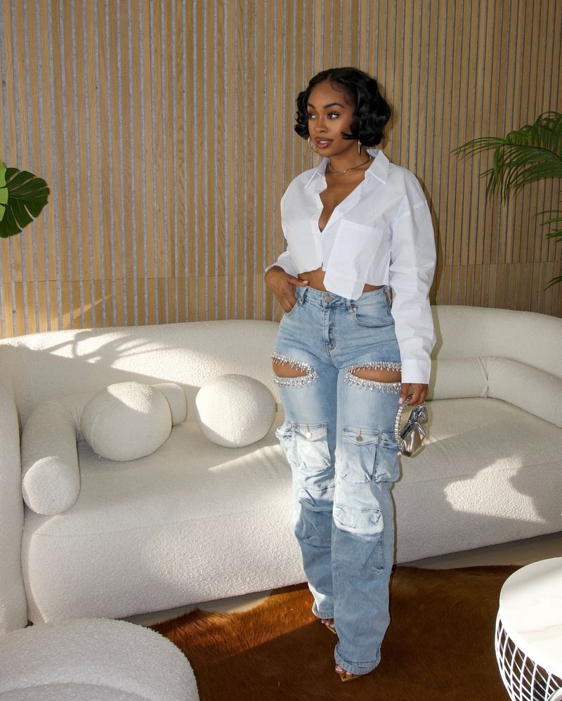 Damenbekleidung Hollow Diamond Overalls Stretch-Jeans mit mehreren Taschen für Damen_voghion.com