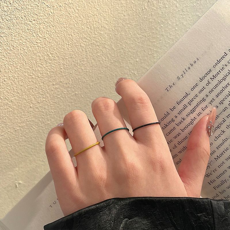 Rainbow color thin circle ring set female niche design sense fashion personality cold style simple plain ring_voghion.com