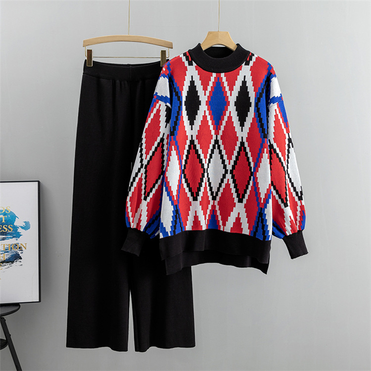 Set de două piese pentru femei, la modă de toamnă și iarnă, cu pantaloni largi, de mărime mare, cu picior larg_voghion.com