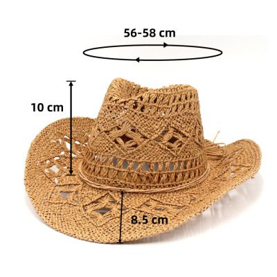 Modni ručno rađeni zapadnjački kaubojski ženski crni muški ljetni preklopni šešir za plažu s šupljim suncobranom i motivom jagode_voghion.com