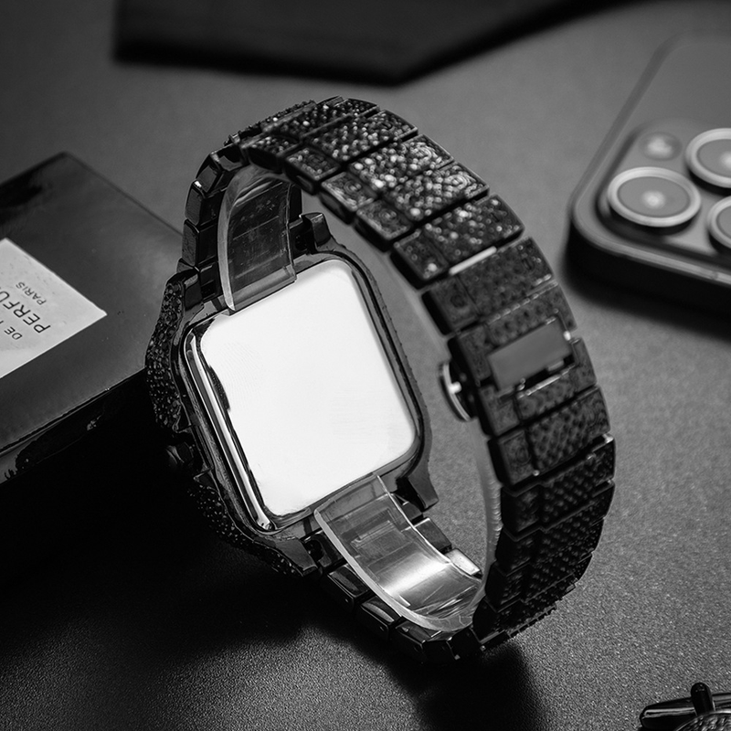 Men's Fashion Square Watch With Full Diamond Accents, Roman Numerals, And Quartz Movement - Waterproof, Stainless Steel Band, Mineral Glass_voghion.com
