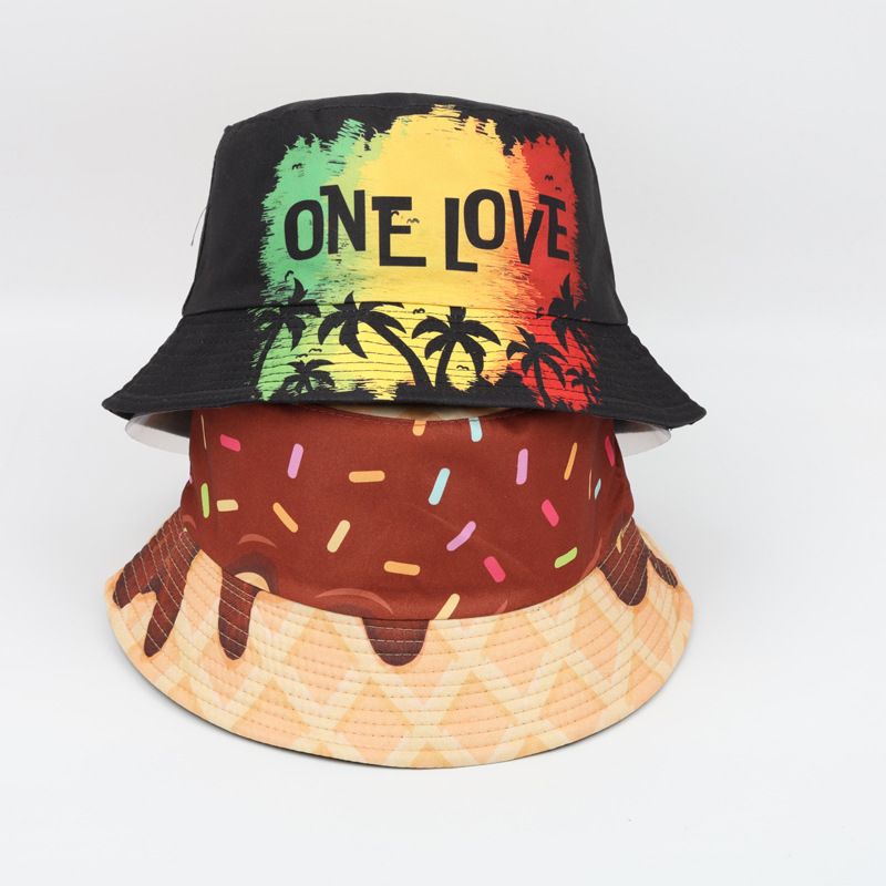 Cappello da pescatore alla moda, versatile, con stampa di palme da cocco, cappello da pescatore, parasole per esterni e protezione solare_voghion.com