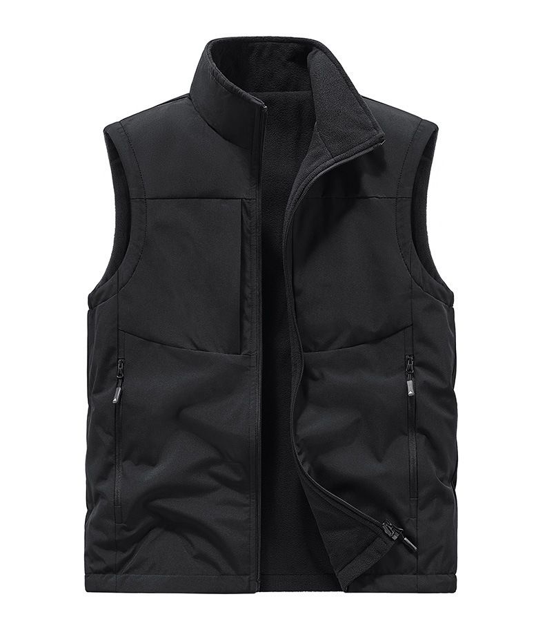 Men's Reversible Fleece Vest For Outdoor & Casual Wear, Stand Collar, Thick Warm Layering Vest, Lightweight & Breathable, Multiple Pockets_voghion.com