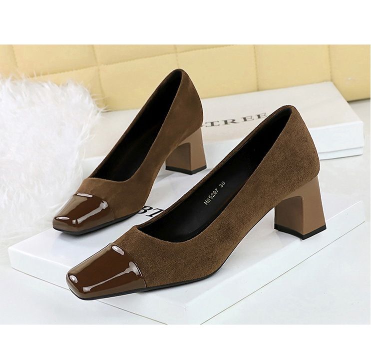 Vintage women's shoes suede shallow mouth splicing color square head chunky medium heel fashion leopard print single shoes_voghion.com