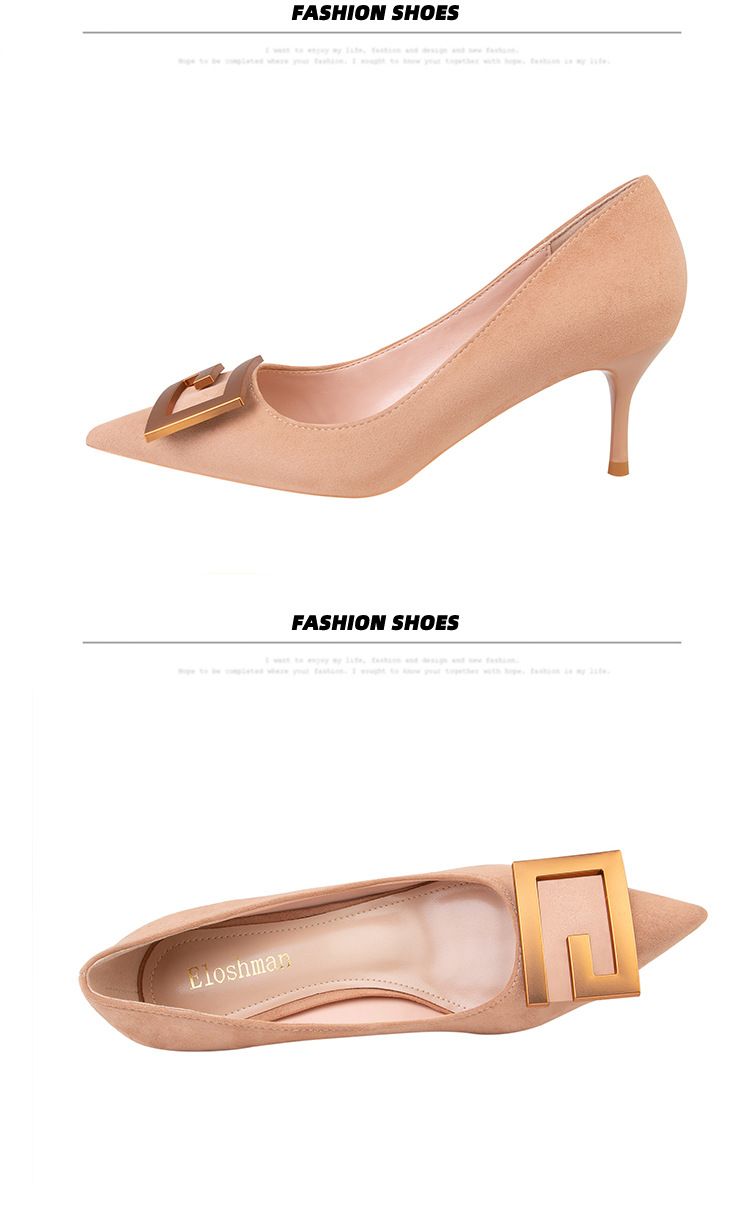 Chaussures pour femmes version coréenne de chaussures professionnelles polyvalentes pour femmes en daim à talons aiguilles pointus sexy minces banquet talons hauts chaussures simples à bouche peu profonde_voghion.com