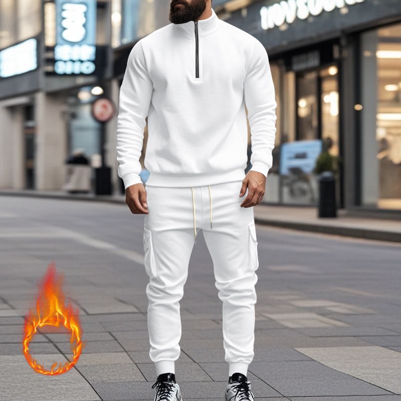 Fleecegefüttertes Sweatshirt-Set mit Viertelreißverschluss für Herren – Slim Fit Thermo-Jogging-Outfit für Herbst und Winter_voghion.com