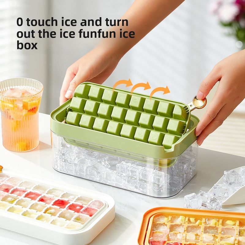 64 Ice Grid Food Grade Press Ice Box Flip One-click Out Ice Ice Film With Self-made Ice Cube Storage Box With Lid_voghion.com