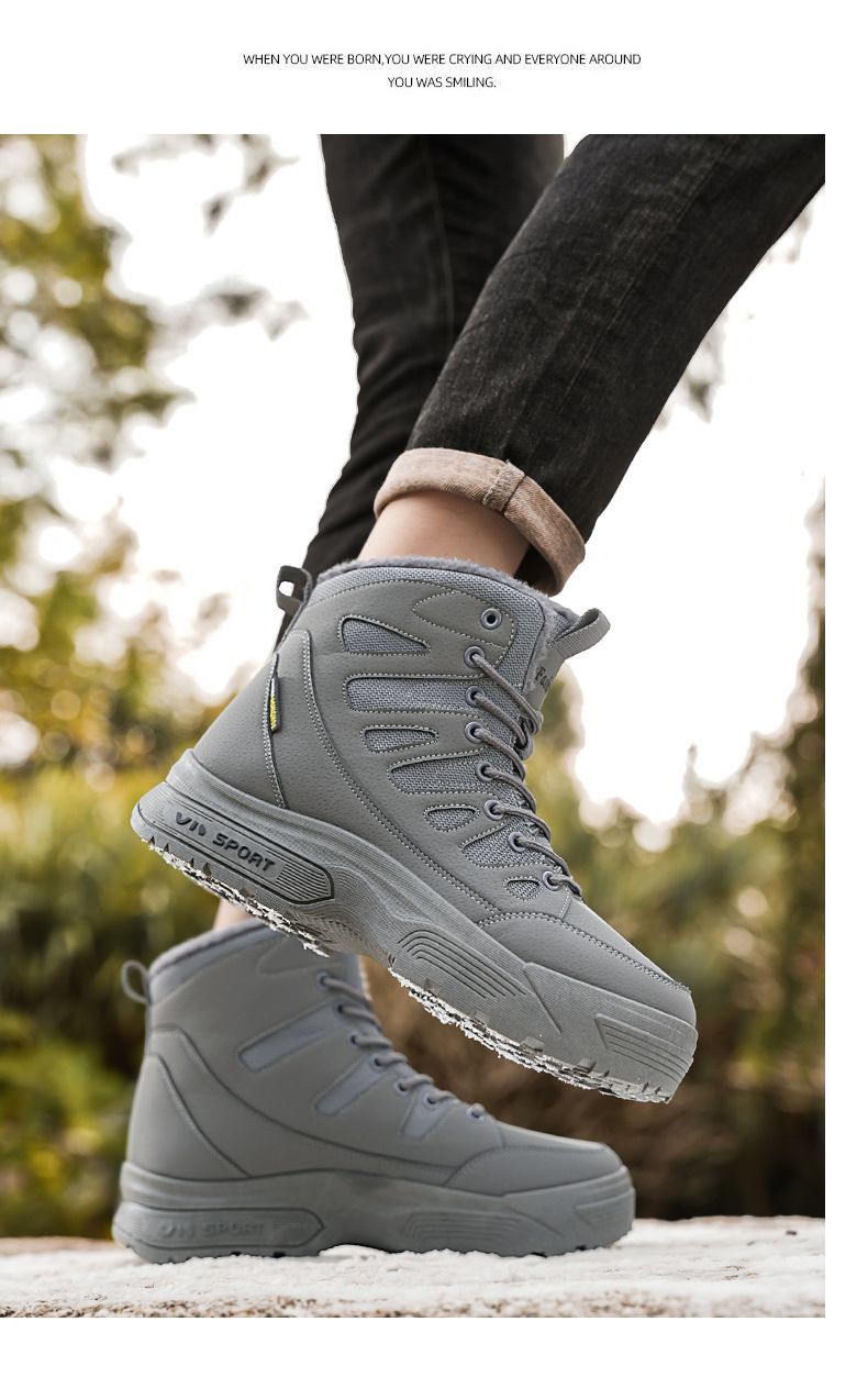 Men's Winter Snow Boots With Fleece Lining, Waterproof & Slip-Resistant, Extreme Cold Weather Boots For Outdoor Activities, Genuine Leather Upper_voghion.com