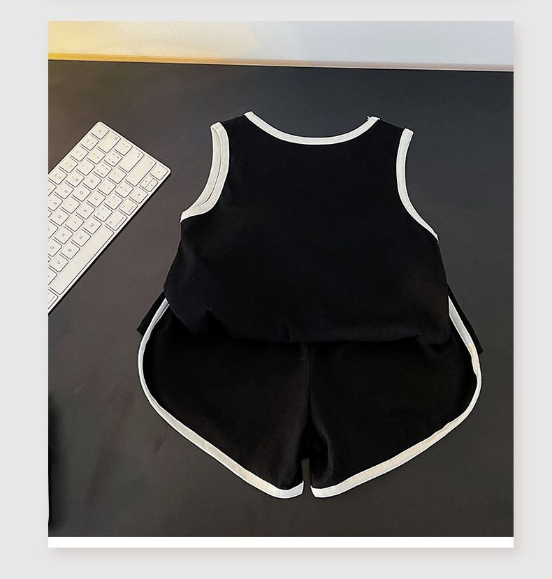 Abbigliamento per bambini piccoli Stile estivo Ragazzi e ragazze Gilet senza maniche Abbigliamento sportivo Bambini piccoli e medi Lettera di giunzione Tuta due pezzi_voghion.com