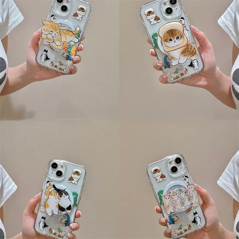 Suporte de telefone de acrílico fofo 3D Cat Panda Griptok para iPhone 16 15 Samsung Korean Kitten Grip Tok Suporte de dedo dobrável Soquete_voghion.com