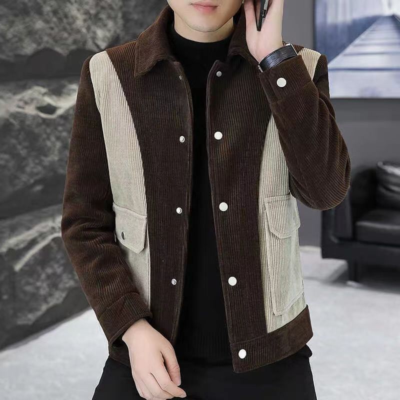 Nova proljetno-jesenska jakna s printom za mladenački ovratnik iz 2025., mladenački trend i debeli baršun za muškarce_voghion.com