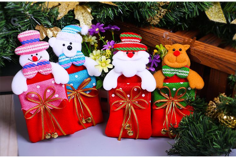 Adornos navideños Árbol de Navidad para niños Colgante Lazo con campana Almacenamiento Regalos Bolsa de regalo Suministros_voghion.com