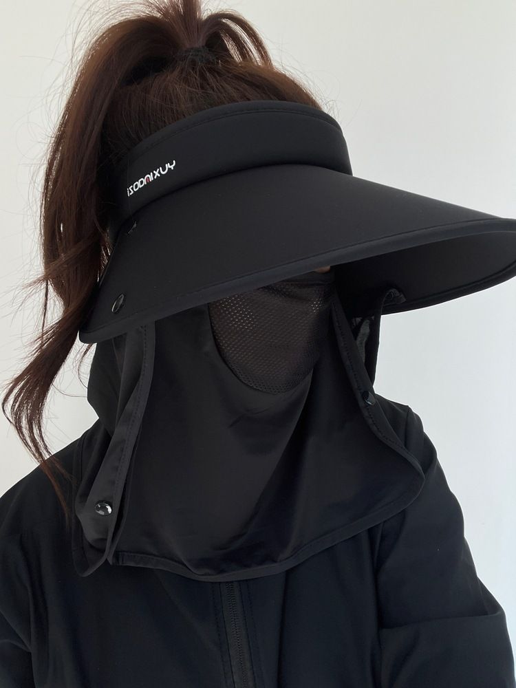 Damen-Sonnenhut mit Schild, großer Krempe, oben offen, Maske, Gesichtsbedeckung, Nackenschutz, Radfahren, Sonnenhut aus Eisseide_voghion.com