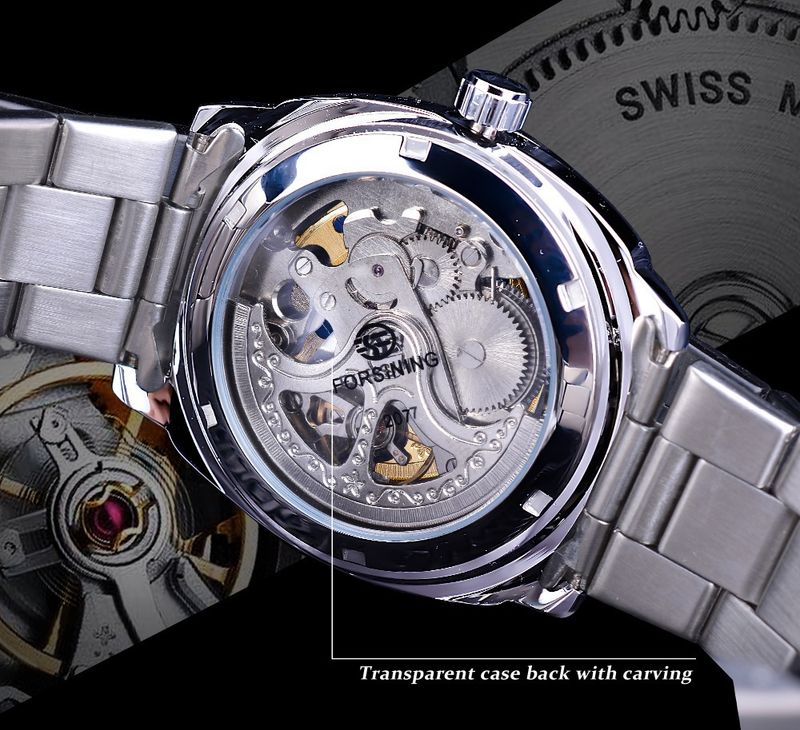 Reloj mecánico automático para hombre con esqueleto, correa de acero, informal._voghion.com