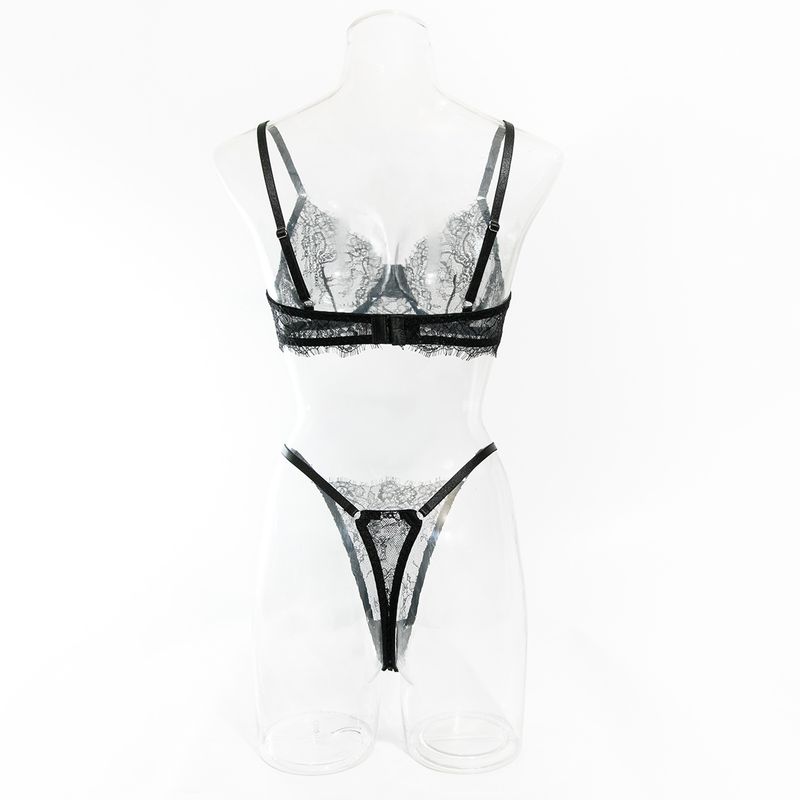 Women's Intimates Big Chest Small Thin Hollow Bra Thong Women's Underwear Set_voghion.com