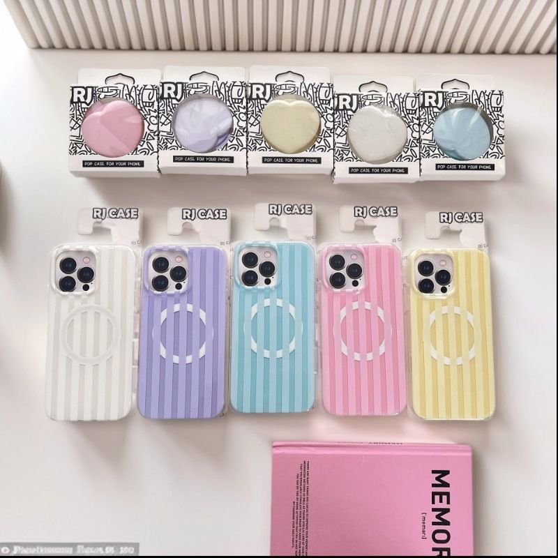 Coque magnétique à bords arrondis et rayures de couleur unie, compatible avec iPhone 15, 16 Pro Max et support en forme de cœur 14P_voghion.com