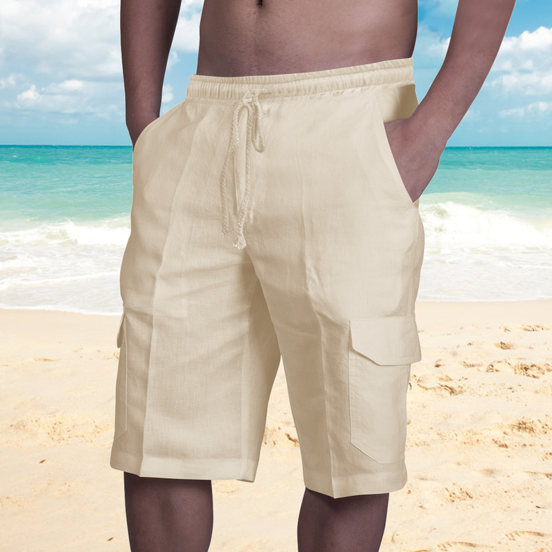2022 nuovi pantaloncini di lino multitasche con lacci pantaloni da lavoro da spiaggia da uomo_voghion.com