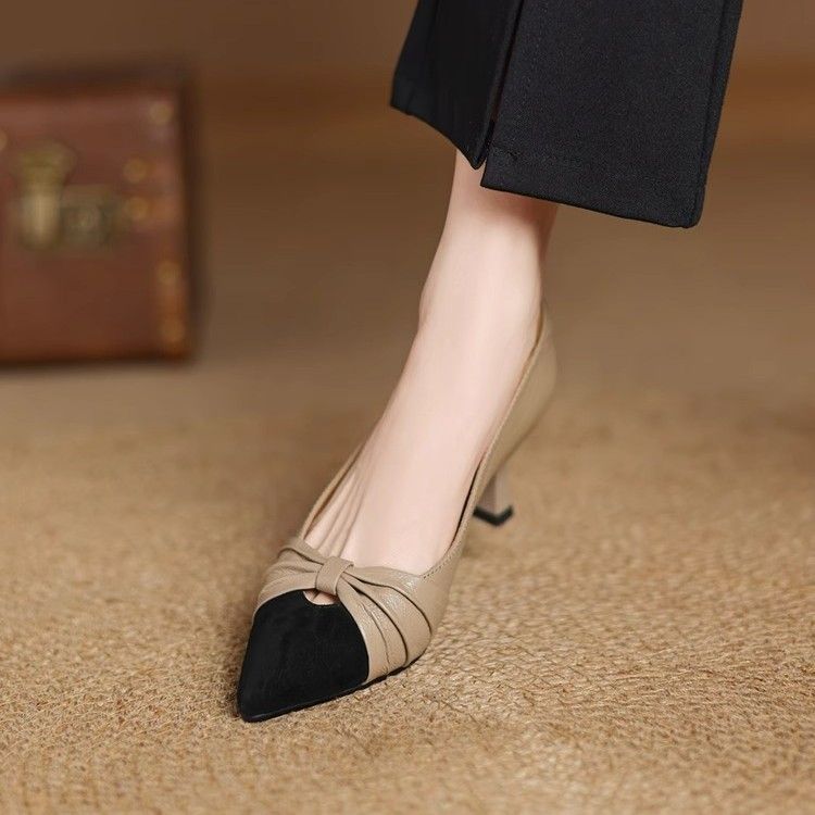 French Style Pointed Toe Pumps For Women, Spring And Autumn New Black Shallow Mouth Soft Sheepskin Stiletto High Heels,_voghion.com