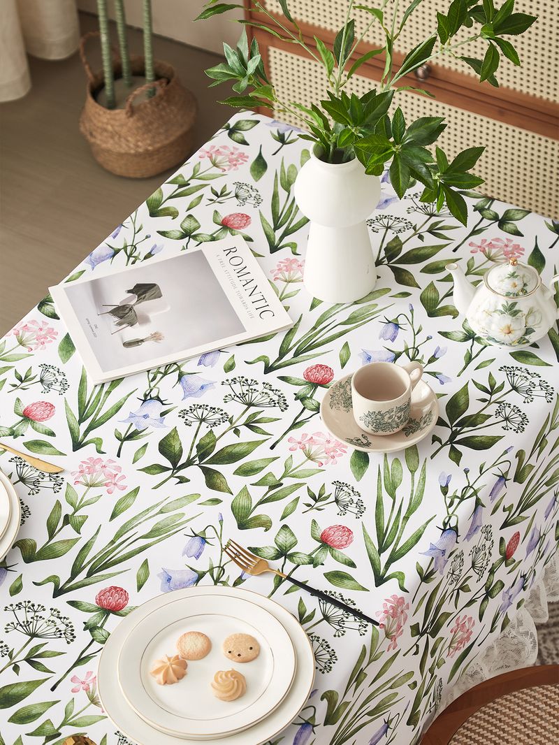 Vintage Abstract Floral Tablecloth – Polyester Lace-Trimmed Rectangular Table Cover For Dining & Coffee Tables (Non-Slip, Washable, Country Style)_voghion.com