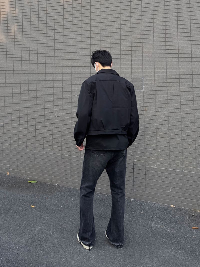 New men's spring and autumn jacket with a high-end and cool feel, shoulder pads, lapel collar, and front shoulder baseball jersey_voghion.com