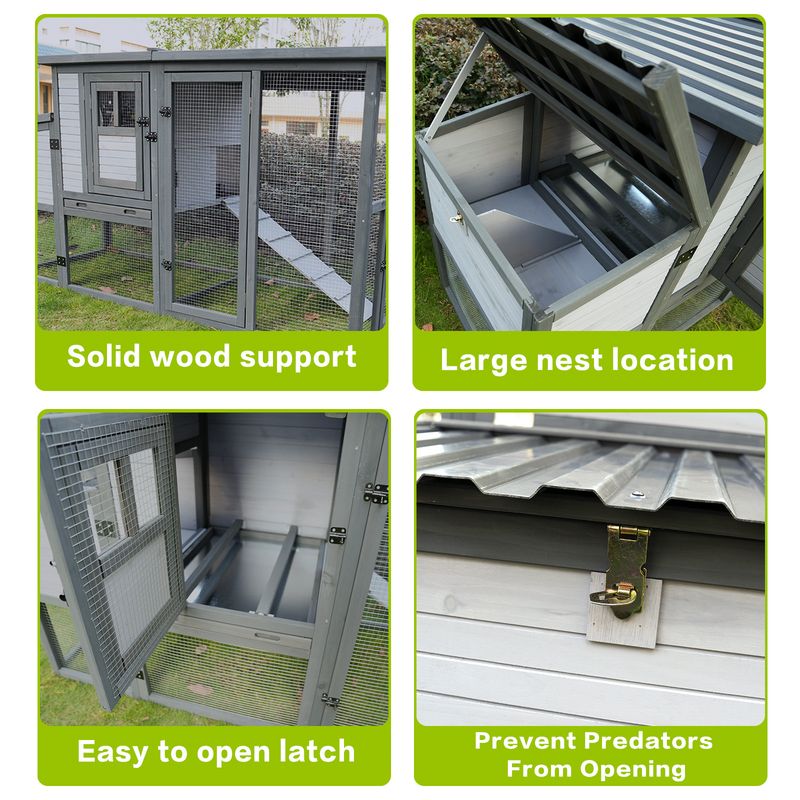 79"Large Chicken Coop With Upgraded Perches, Wooden Outdoor Chicken Cage With Large Nesting Box, Weatherproof Open Asphalt Roof &Removable Bottom, Duck House, Rabbit Hutch_voghion.com
