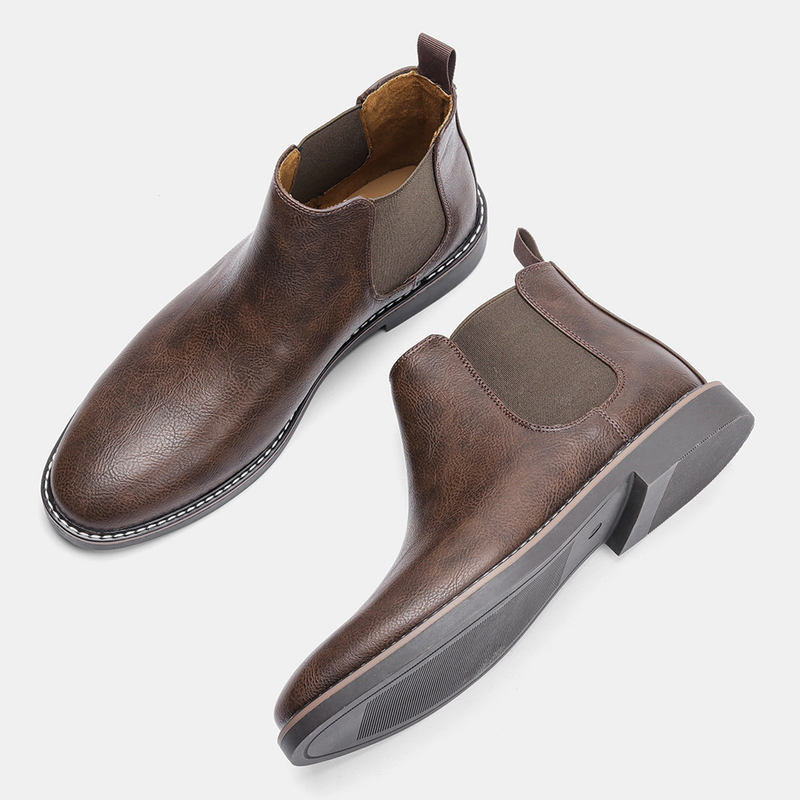 Herrenschuhe Herbst Neue Herren Lederschuhe Slip-On Lederstiefel Distressed British Business Slip-On Schuhe mit niedrigem Absatz Chelsea Boots für Herren_voghion.com