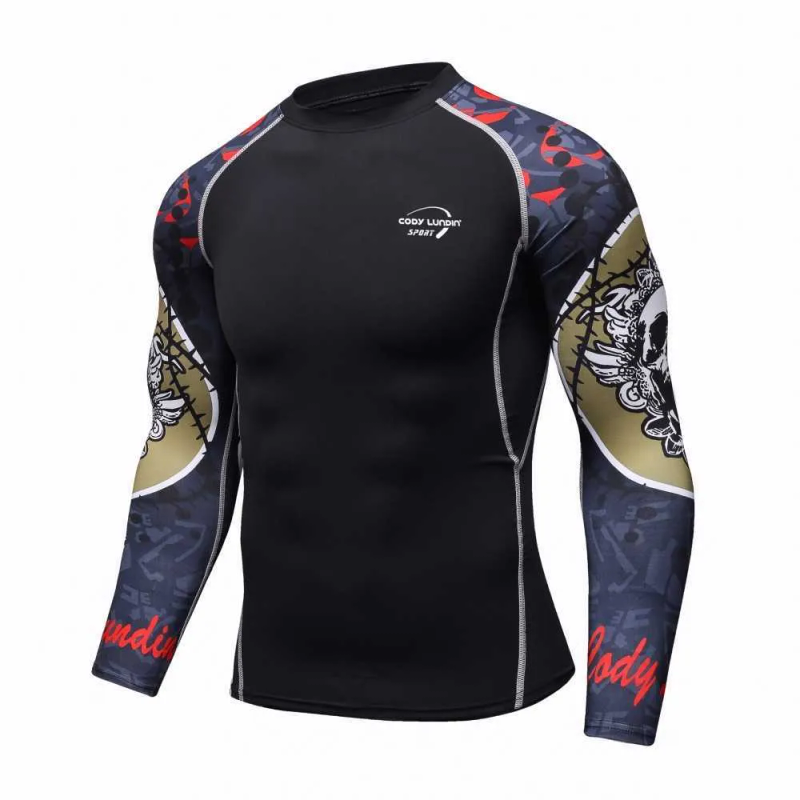 T-shirt da uomo MMA Compressione Rashguard Fiess Maniche lunghe Strato base Pelle attillata Sollevamento pesi Uomo Palestra Corsa_voghion.com