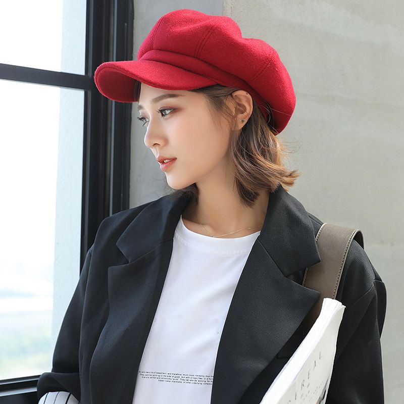 New Arrivals Fashion Solid Color Woolen Newsboy Cap Octagonal 8 Panel Women Autumn Winter Thickened Warm Beret Hat For Girls Sombrero_voghion.com