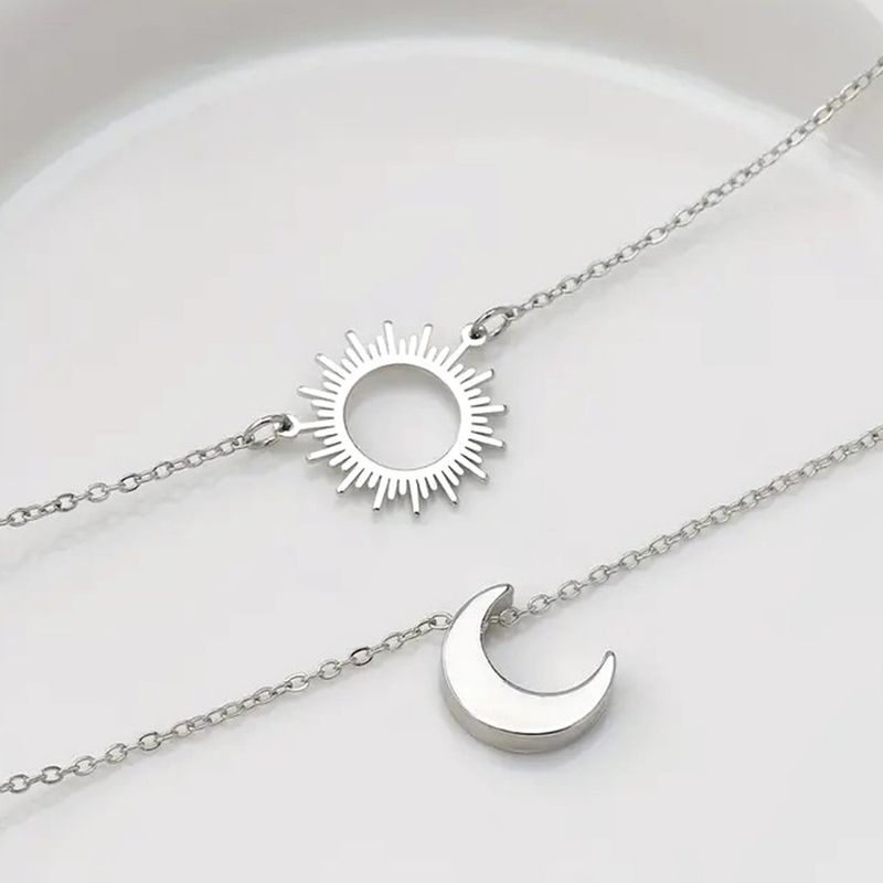 Vacation Foot Hollow Sun Moon Pendant Chain Anklet Layered Jewelry Set_voghion.com